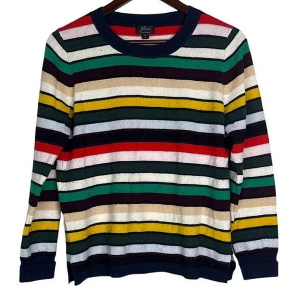 J. Crew Cashmere Striped Long Sleeve Crew Neck Sweater Cardigan M Red Green Blue - Picture 13 of 15